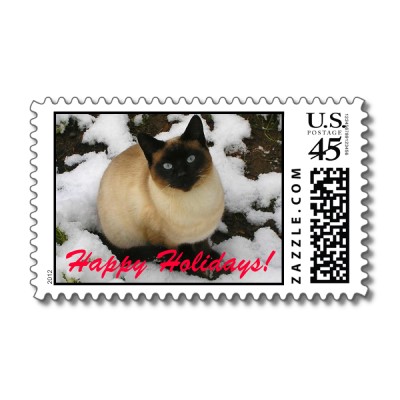 Snow Cat lg Happy Holidays! Postage