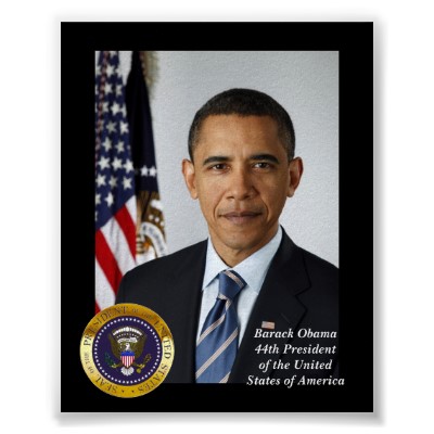 Barack Obama 44 Pres Portrait & Gold Pres Seal Poster